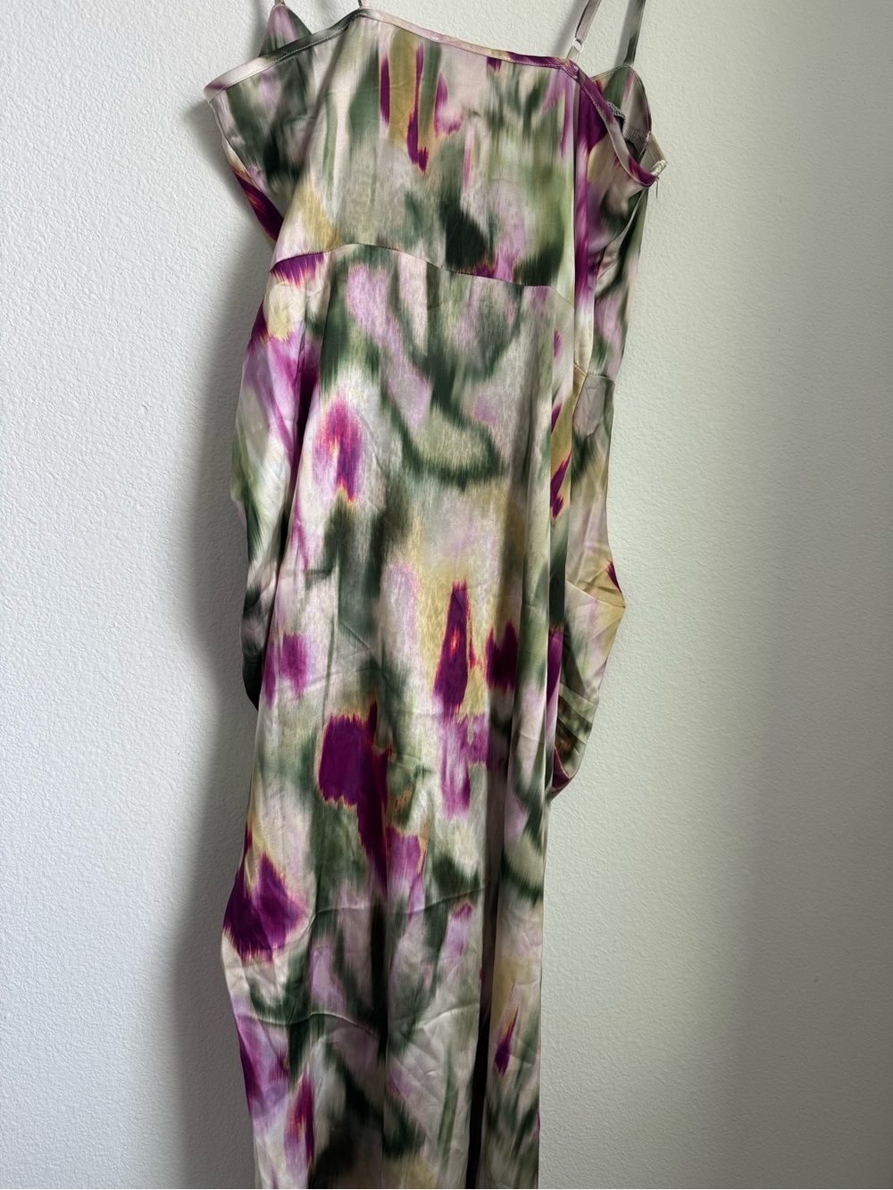 Cider Green and Pink Watercolor Ruched Midi Dress - Picture 5 of 6